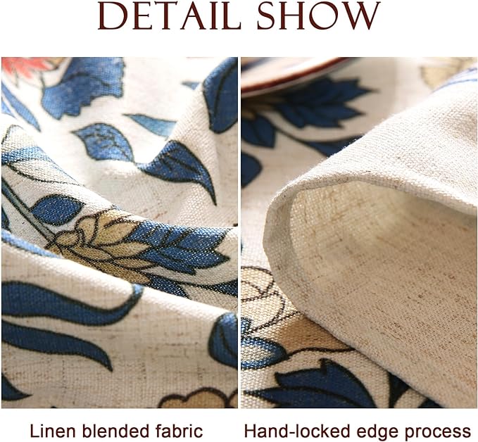 patdrea Designer Small Blue Tablecloth for Square Table,Vintage Linen with Leaves and Floral Pattern Tablecloths,Farmhouse Decor Cover for Kitchen Dining,Christmas,Thanksgiving,55"x55"-Ivar a