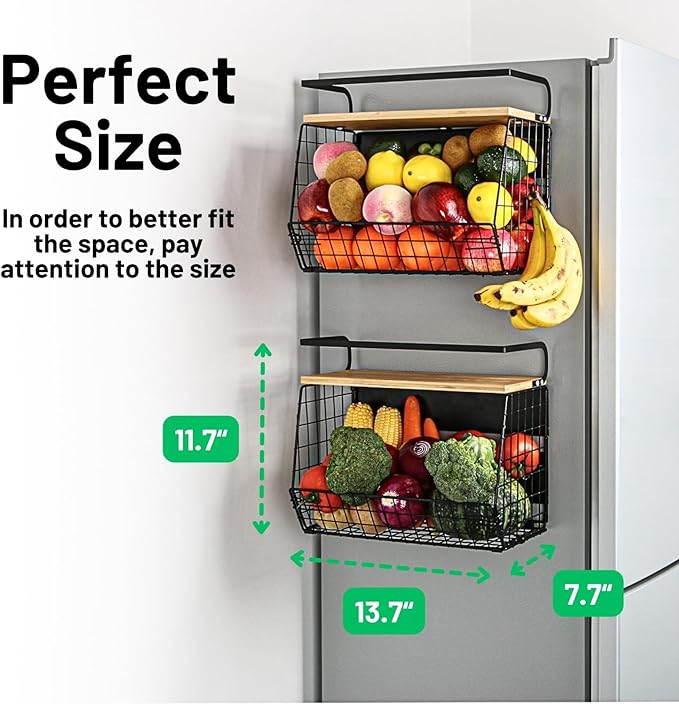 Ofiray-home Magnetic Shelf for Fridge with Wood Lid, Fruit Potato and Onion Storage Bins, Pantry Organizers & Storage, Large Container Magnetic Spice Rack for Refrigerator, Kitchen Counter, Cabinet
