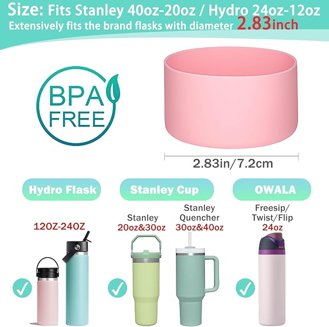 WK IEASON Protective Silicone Base Boot 12oz-24oz for Hydro Flask Wide Mouth/Standard Mouth, Anti-Slip Silicone Cover Bumper Compatible with Stanley Tumbler 40oz 30oz 20oz-2.83inch Bottom Diameter
