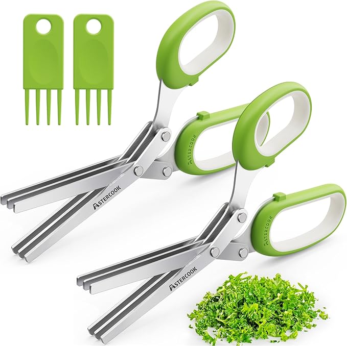 Updated Herb Scissors Set Doesn't Get Stuck Easily Herb, Herb Scissors With 3 Blades Cleaning Comb for Cutting Garden Herbs, Cilantro, Green Onion, etc. Sharp and Anti-rust Stainless Steel-2 PACK