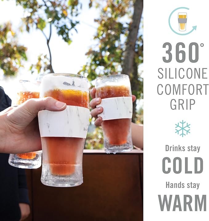 Host Freeze, Frozen Mugs, Freezable Pint Set, Beer Keep Your Drinks Cold, Double Walled Insulated Glasses, Tumbler for Iced Coffee, 16oz, Set of 2, Marble