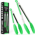 Zulay Stainless Steel Kitchen Tongs with Silicone Tips - Set of 2 (9” & 12”) Locking Cooking Tongs with Non-Slip Grip - Heat Resistant, BBQ Food Tongs for Non-Stick Cooking Pans (Silver/Light Green)
