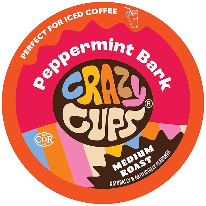 Crazy Cups Peppermint Bark Flavored Coffee pods, Holiday Coffee, Single-Serve Medium Roast Coffee Cups for Keurig K-Cup Machines, Hot or Iced(Pack of 1, 22 Count Total)