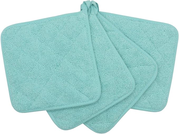 Cotton Pot Holders Cotton Made Machine Washable Heat Resistant Everyday Kitchen Basic Terry Pot Holder, Hot Pads, Trivet for Cooking and Baking Set of 4 (Sky Blue)