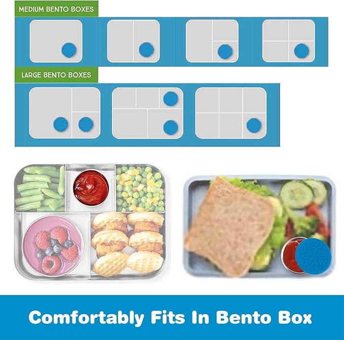 LALASTAR Stainless Steel Condiment Containers with Lids, Leakproof and Reusable Lunch Bento Box Sauce Container, 4x1.6oz, Blue