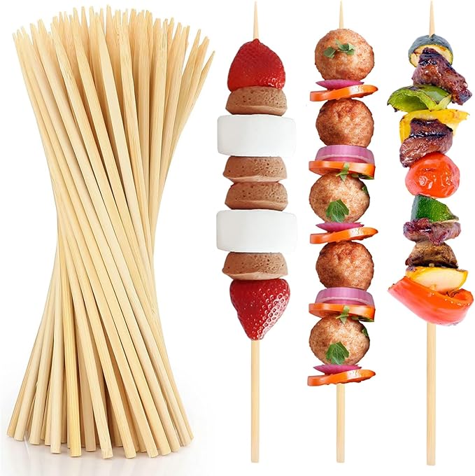 300 Pcs 16 inch Natural Bamboo Skewers, Φ=4mm, PEOUWNES Food Sticks for Appetiser, BBQ, Fruit，Cocktail, Grilling Kebabs, Bouquet, Chocolate Fountain, Corn Dog, Kitchen, Barbecue, Crafting and Party