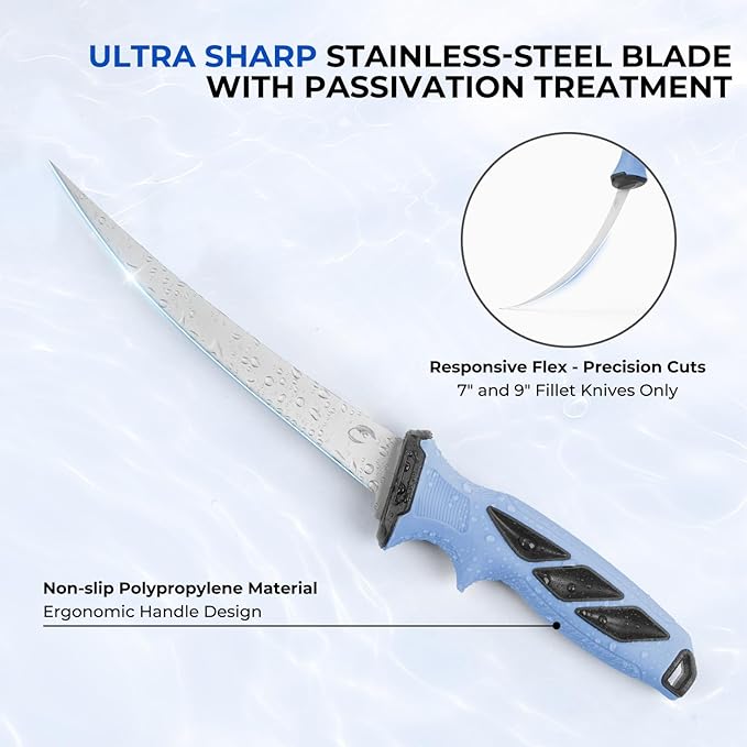 Calamus SwiftGlide Fillet Knife Kit Combo, Fishing Bait Knife and Filet Knives, G4116 German Stainless-steel Blades, Non-slip Handle, Fish Scaler, Non-slip Grip Gloves, Sharpening Rod, Storage Bag