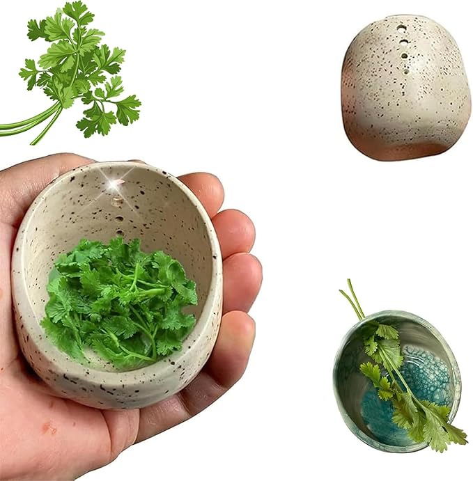 Pottery Herb Stripper, Herb Stripper Bowl Ceramic,Pottery Herbal Stripper, Handmade Pottery Different Round Hole Sizes for Peeling off the Leafy Assembly (B)