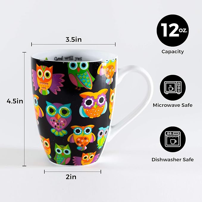 Divinity Boutique 20607 Boxed Mugs, Owl Pattern, 12 ounce