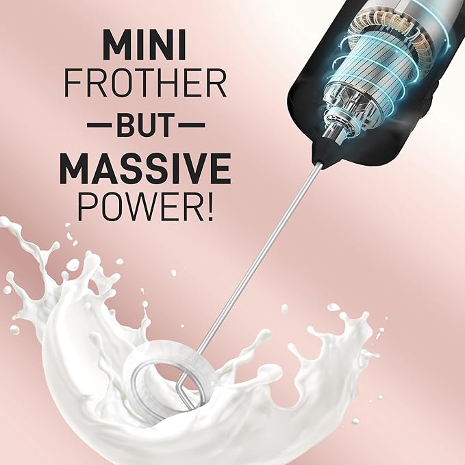 Mini & Mighty Milk Frother Wand – Powerful Handheld Coffee Frother, Battery Operated Drink Mixer – Compact Pocket Size – Detachable Whisk for Latte, Cappuccino, Matcha, Hot Chocolate – Black Marble