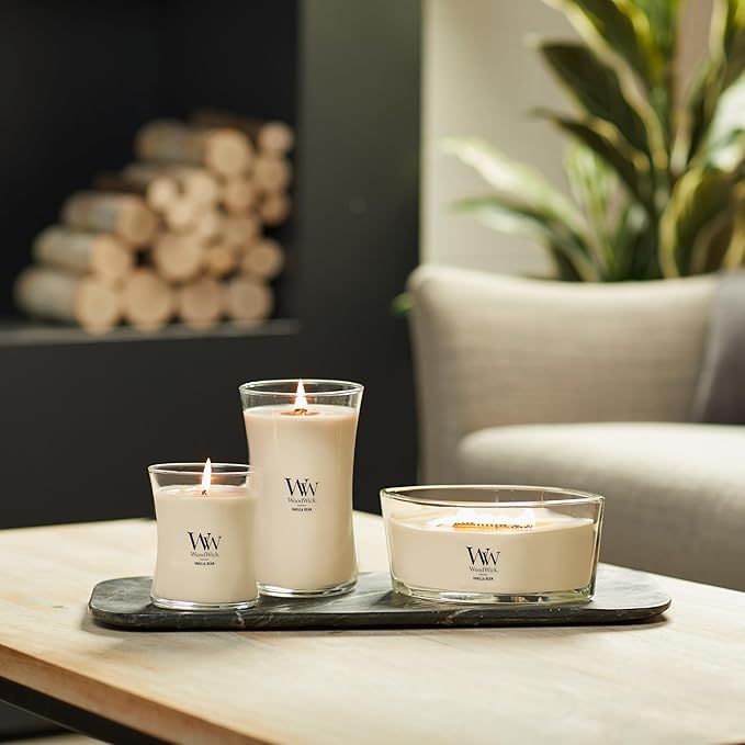WoodWick Vanilla Bean Holiday Candle Gifts for Women and Men, 16 oz Ellipse Candle with Crackling Wick
