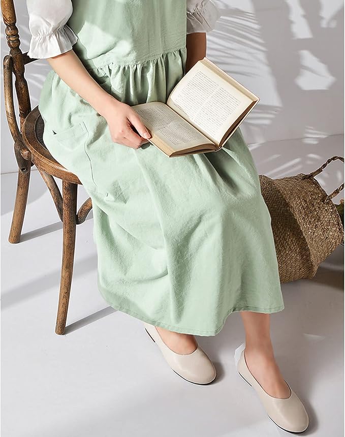 Uaussi Cotton Linen Apron Cross Back Work Apron for Women with Pockets Pinafore Dress X Cross Halter Apron for Chef Gardening