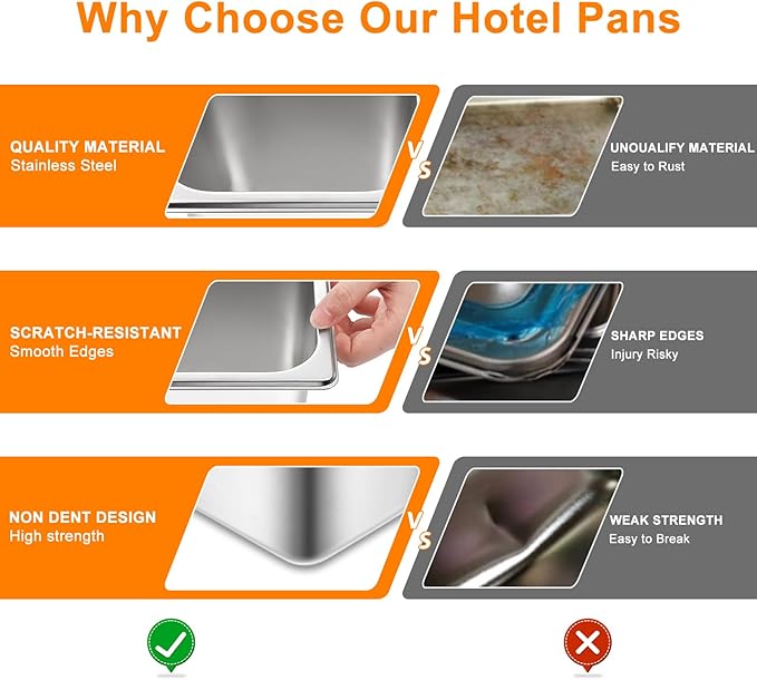 6 Set Hotel Pan 1/6 Size 4 Inch Deep Stainless Steam Table Pans with Lids Stackable Commercial Anti Jam Metal Steam Tray Catering Food Storage Steel Pan for Hotel Restaurant Buffet Party Supplies