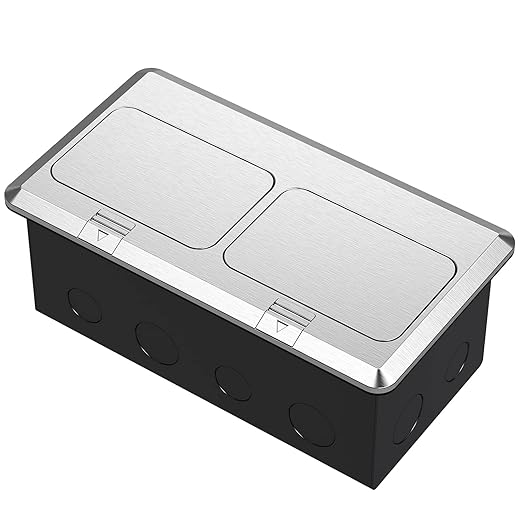 KYHSHJ Dual Pop-Up Floor Electrical Outlet Box Kit，20 Amp Stainless Steel GFCI TR Receptacle Outlet，3-Port RJ45 Datacom Receptacle，Silver