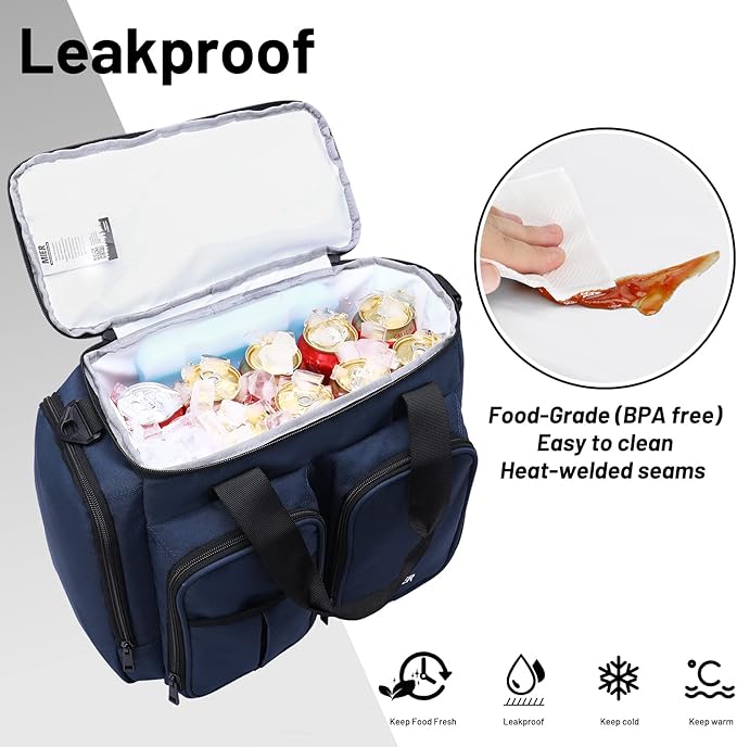 MIER Lunch Box for Men Heavy Duty Insulated Lunch Bag 20 Cans Large Leakproof Soft Cooler Bags with Multiple Pockets for Picnic Work Travel (Navy Blue)
