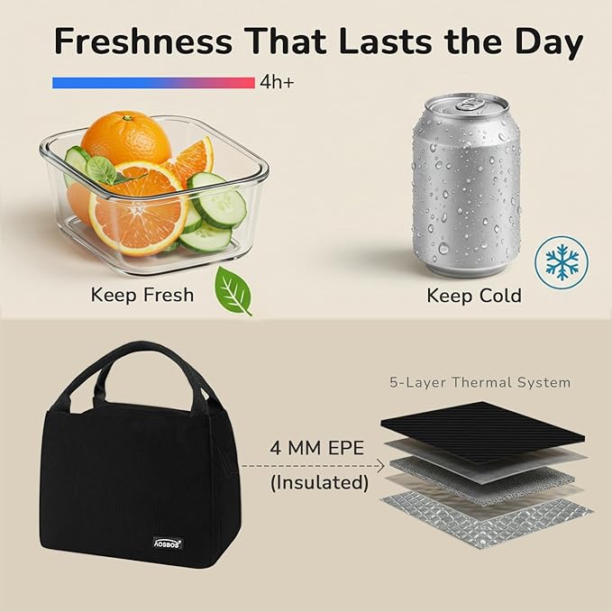 Aosbos Corduroy Lunch Bag Women Insulated Lunch Box for Women Lunch Tote for Adult Lunch Cooler Bag Lunchbox for Work Office Picnic
