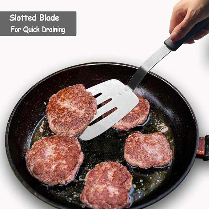 Stainless Steel Spatula Turner, Slotted Metal Spatula for Kitchen Use,VOVOLY Heavy Duty Cooking Turner, Wide Blade with Beveled Edge and Heat Resistant Silicone Handle, Dishwasher Safe