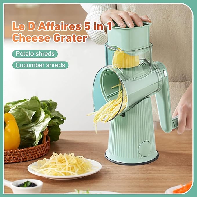 Sakesfor 5 In 1 Food Chopper,2025 New Sakesfor 5 In 1 Rotary Cheese Grater Vegetable Slicer,5 in 1 Hand Crank Food Chopper,Easy To Clean Kitchen Gadgets(Green)