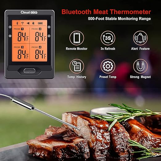 500FT Digital Meat Thermometer with Multy Probes Bluetooth Kitchen Thermometer for Smoker Grilling Oven (FS66N)