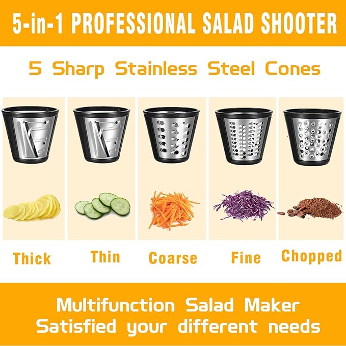 Electric Cheese Grater, Salad Maker With 5 Different Blades, 250W Electric Slicer Shredder for Home Kitchen Use, One-Touch Control Electric Grater for Cheeses, Fruits, Vegetables, BPA-Free