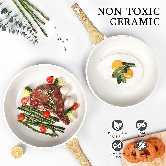 GiPP Ceramic Nonstick Frying Pan with Lid - 10" Healthy Non-Toxic Non Stick Skillet Omelette Pans, Induction Compatible Chef Pan, PFAS & PFOA-Free, Dishwasher Safe, Stay Cool Handles