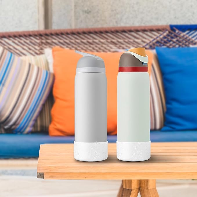 2PCS Silicone Water Bottle Boot for Owala 40oz, Protective Bottom Bumper Anti-Slip Sleeve for FreeSip, Twist, and Flip Stainless Steel Bottles, Dishwasher Safe and BPA Free(Shiny Silver)