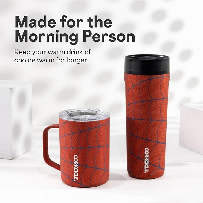 Corkcicle Classic Coffee Mug - Triple Insulated Stainless Steel for Travel - Shatter-Proof Lid - Keeps Drink Hot Over 3 Hours - Holiday Mug Gift - Great for Gifting Warmth - 16 oz - Spider-Man