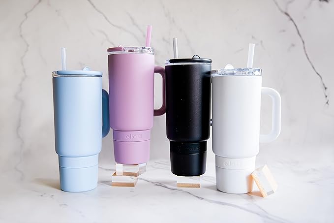 Ello Port 40oz Tumbler with Carry Loop & Integrated Handle, Vacuum Insulated Stainless Steel Reusable Water Bottle, Travel Mug with Leak Proof Lid and Straw, Perfect for Iced Coffee and Tea, Black
