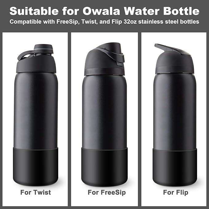 2PCS Silicone Water Bottle Boot for Owala 24oz 32oz 40oz, Protective Bottom Bumper Anti-Slip Sleeve for FreeSip, Twist, and Flip Stainless Steel Bottles, Dishwasher Safe and BPA Free