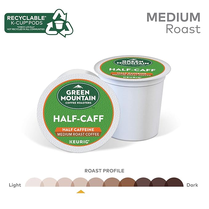 Green Mountain Coffee Roasters Half Caff Keurig Single-Serve K-Cup pods, Medium Roast Coffee, 12 Count