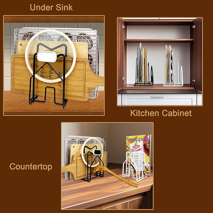 SUNFICON Cutting Board Rack Chopping Board Organizer Stand Holder Kitchen Countertop Pots Pan Lids Rack Organizer Flat Steel 4.92 x 5.7 x 8.47 in. Black