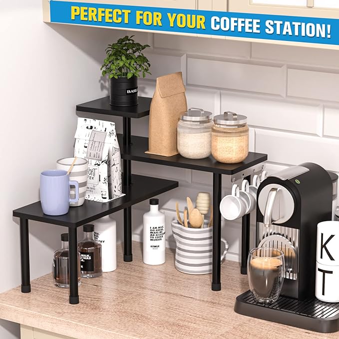 JayRex Countertop Corner Shelf, 3 Tier Shelf Moveable Organizer for Bathroom Counter, Make Up, Dresser Table, Desktop Shelf (Black)