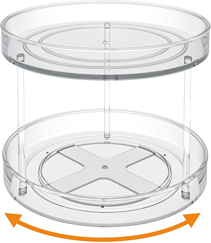 VAEHOLD 2 Tier Lazy Susan Turntable Spice Rack Organizer for Kitchen Cabinet, Farmhouse Tiered Tray Decorative Trays for Fruit, Snacks - Organizer for Cupboard, Pantry, Bathroom, Table