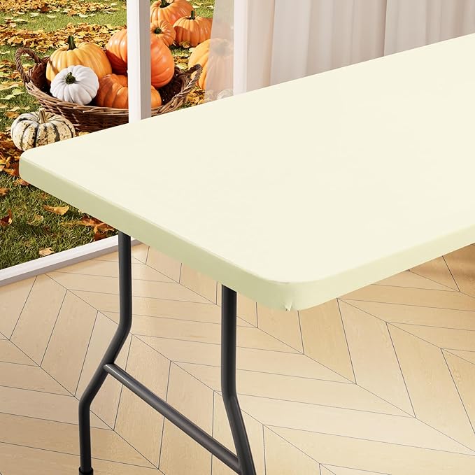 homing Rectangle Table Cloth Cover, Waterproof Polyester Elastic Fitted Tablecloth, Fits for 6 Foot Folding Tables, Washable Table Protector for Picnic, Camping, Outdoor (Cream Yellow, 30" x 72")