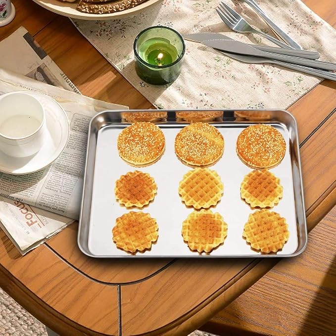 Wildone Baking Sheet with Silicone Mat Set, Set of 4 (2 Sheets + 2 Mats), Wildone Stainless Steel Cookie Sheet Baking Pan with Silicone Mat, Size 10 x 8 x 1 inch, Non Toxic & Heavy Duty & Easy Clean