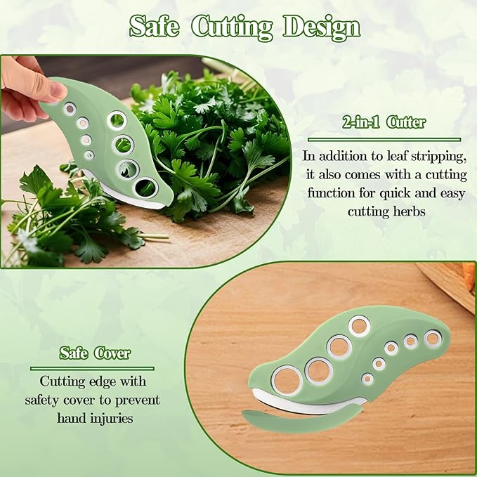 2 Pack Herb Stripper 9 Holes with Herb Cutter, Stainless Steel Herbs Leaf Stripping Tool, Herb Stripper Cutter Tool, Herb Leaf Peeler for Collard Greens Thyme Basil Rosemary Stripper, Dishwasher Safe