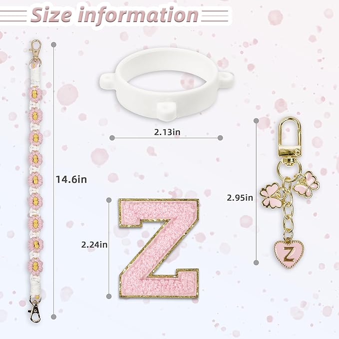 Cute Letter Charm Set Compatible with Owala Water Bottle 24 oz, 32 oz, 40 oz, Owala Kids, Owala Coffee Tumbler, Owala FreeSip – Includes Handle Strap, for Owala Accessories & Stanley Cup Accessories