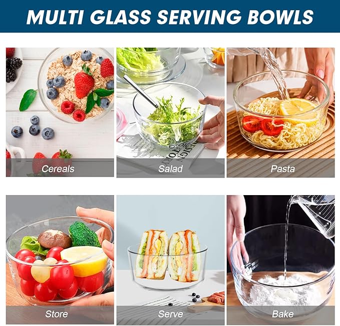 M MCIRCO 8-Pack Glass Food Storage Containers Set, Round Containers with Lids, 7, 4, 2 & 1-Cup, Microwave Dishwasher Friendly, BPA-Free Meal Prep Containers