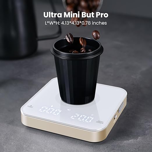 Maestri House Mini Coffee Scale with Timer, USB-C Rechargeable Espresso Scale, 2kg/0.1g Accurate Scale for Espresso and Pour-Over Coffee, Portable Digital Kitchen Scale with Auto Timer (White & Gold)