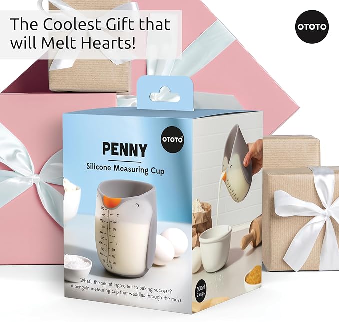 OTOTO Penny Penguin Silicone Measuring Cups for Cooking - 500ml 2 Cup Cute Measuring Cups for Baking, BPA-Free, Microwave Safe, Penguin Gifts, Cute Kitchen Accessories, Funny White Elephant Gifts