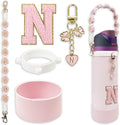 SITKOL Silicone Boot Cute Monogram Set Compatible with Owala Water Bottle 24 oz, 32 oz, 40 oz - Perfect Letter Owala Accessories for Owala Tumbler, Owala Free Sip, Pink Owala, Black Owala
