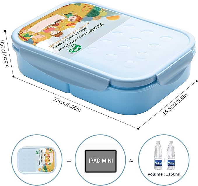 MISS BIG® Bento Box,Bento Box for Kids,Lunch Box Kids,Leakproof Kid Lunch Box,Lunch Containers No BPAs and Chemical Dyes,M/W,D/W & Fridge Safe(1150ml Blue)
