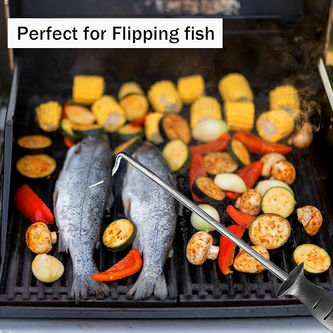 17-inch & 12-inch Pigtail Food Flipper (Set of 2) - Premium Stainless Steel Meat Turner for Grilling & Cooking