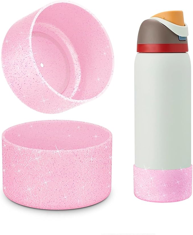 2 PCS Glitter Silicone Boot for Owala Water Bottle, Anti-Slip Protective Sleeve for FreeSip/Twist/Flip Stainless Steel Water Bottles Accessories