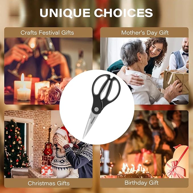 Kitchen Scissors with Magnetic Holder Heavy Duty Magnetic Scissors for Fridge, Kitchen Shears Magnet Sheath Set for Food Meat Pizza Herb Vegetables, Black
