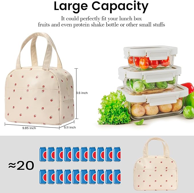 Lunch Bag for Women Men Cute Leather Lunch Tote Bags Reusable Insulated Lunch Box Large Capacity Reusable Insulated Cooler for Work Picnic or Travel