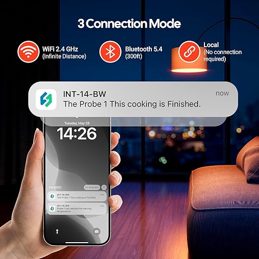 INKBIRD WiFi Wireless Meat Thermometer with 360°Readable LCD Standalone Base，4 Probes Digital Food Meat Thermometer with Remote Control for BBQ, Grill, Oven, Smoker, Rotisserie, Kitchen