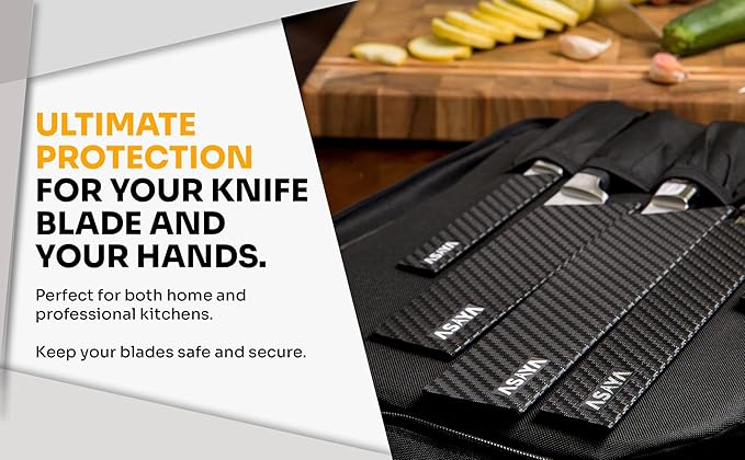Asaya Professional Knife Edge Guards - Two Universal Streak Knife Covers - 6" x 1" - Extra Strength, ABS Plastic and BPA-Free Felt Lining, non-Toxic and Food Safe - Knives Not Included (2 Piece S)