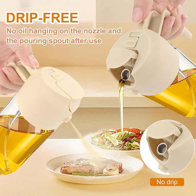 Glass Olive Oil Sprayer for Cooking, Oil Dispenser Bottle for Kitchen Gadgets, 2 in 1 Spray and Pour bottle, Home and Kitchen Essentials, Air Fryer Accessories for Salad, BBQ (16oz/470ml, White)