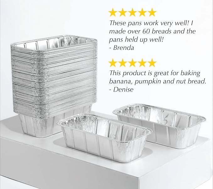 Spare Essentials (65 Pack) 2Lb Foil Bread Pans for Baking, Disposable Bread Pans - Perfect for Baking Banana Bread, Cakes & Meatloaf - 2 Pound Aluminum Pans for Food Serving - 8.5" X 4.5" X 2.5"